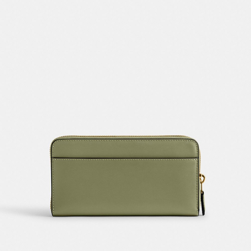 COACH®,ACCORDION ZIP WALLET,Refined Calf Leather,Mini,Brass/Moss,Back View