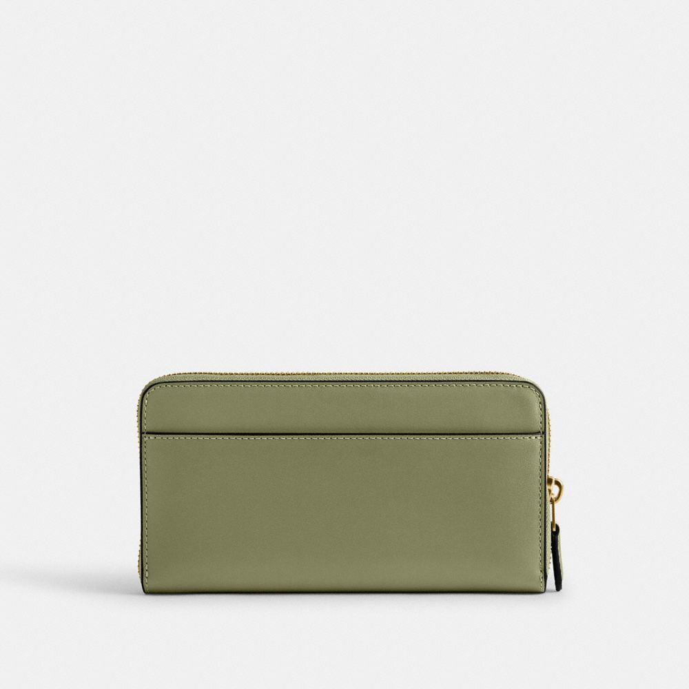 COACH®,Accordion Zip Wallet,Calfskin Leather,Leather,Continental,Metal,Logo,Casual,Olive,Back View