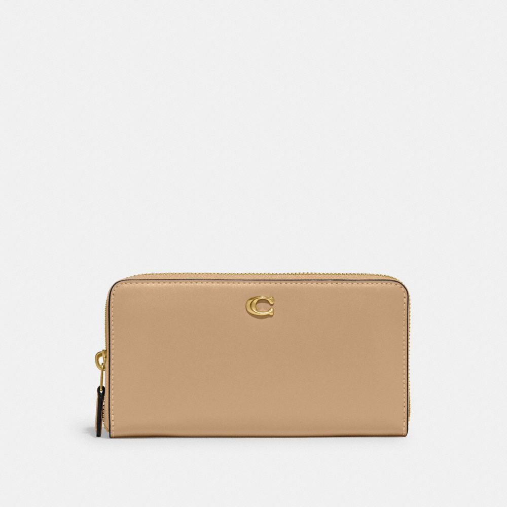 COACH®,ACCORDION ZIP WALLET,Refined Calf Leather,Mini,Brass/Tan,Front View