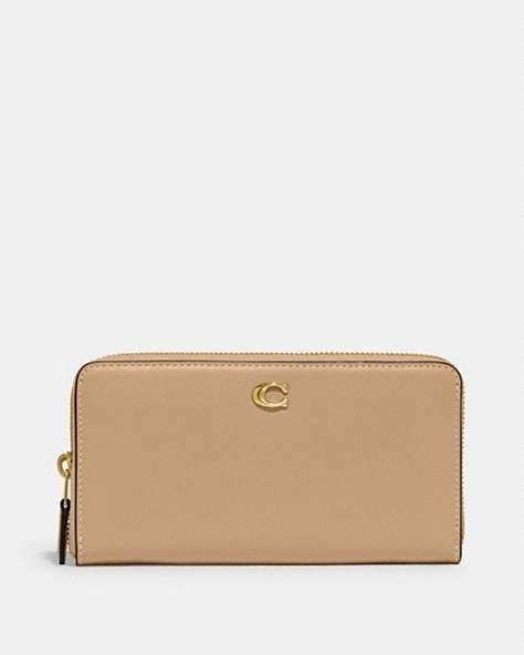 COACH®,ACCORDION ZIP WALLET,Refined Calf Leather,Mini,Brass/Tan,Front View