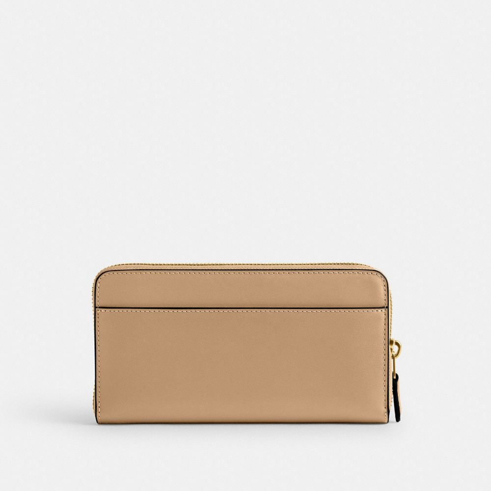 COACH®,Accordion Zip Wallet,Calfskin Leather,Leather,Continental,Metal,Logo,Casual,Beige,Back View