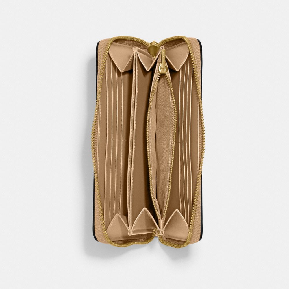 COACH®,Accordion Zip Wallet,Calfskin Leather,Leather,Continental,Metal,Logo,Casual,Beige,Inside View,Top View