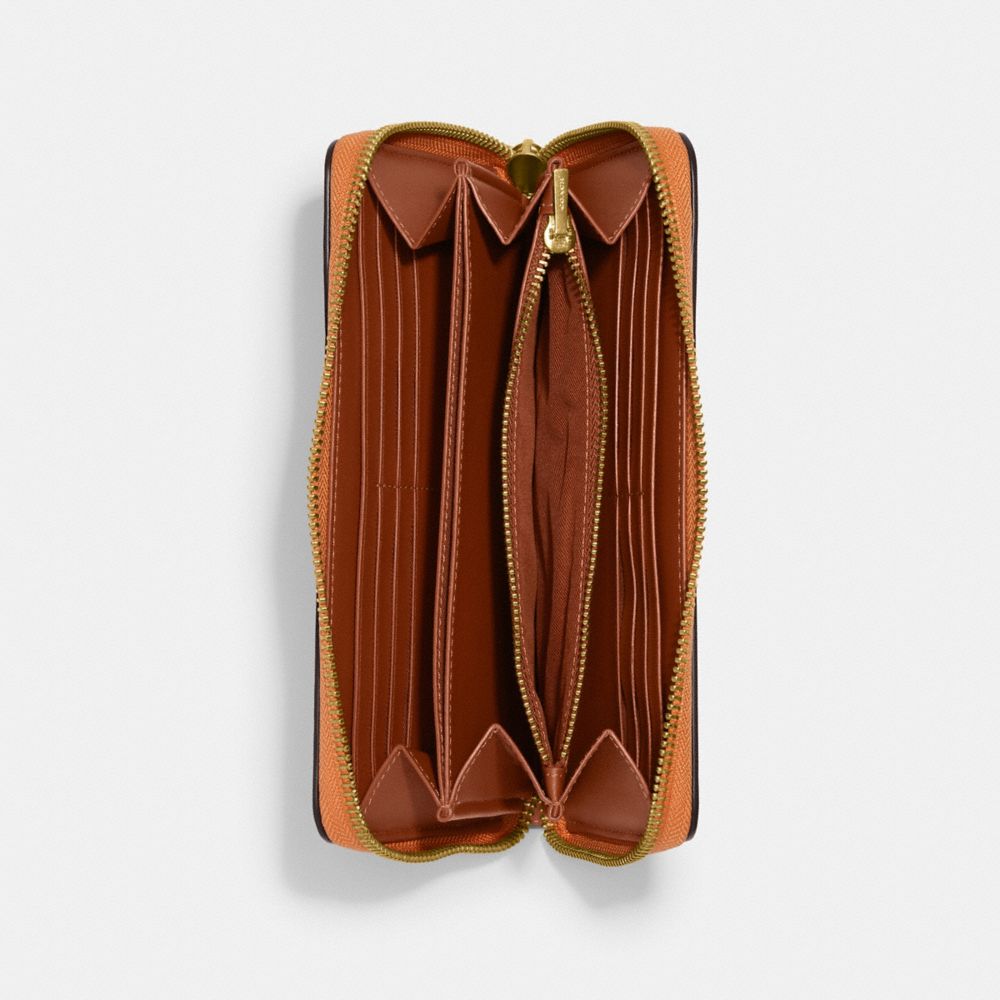 COACH®,Accordion Zip Wallet,Calfskin Leather,Continental,Metal,Logo,Casual,Orange,Inside View,Top View