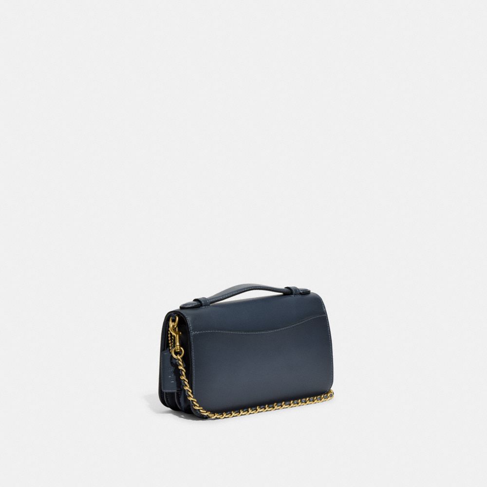 COACH®,Bea Crossbody Bag,Calfskin Leather,Crossbody,Metal,Embossed,Chain Detail,Logo,Day Party,Navy,Angle View