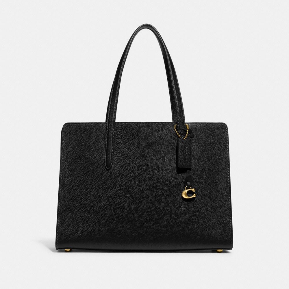 COACH®,CARTER CARRYALL BAG,Refined Pebble Leather,Large,Brass/Black,Front View