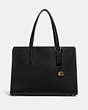 COACH®,CARTER CARRYALL,Polished Pebble Leather,Large,Brass/Black,Front View
