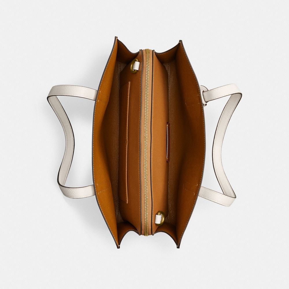 COACH®,Carter Carryall Bag,Leather,Tote,Metal,Logo,Gold Metal,Casual,Work,White,Inside View,Top View