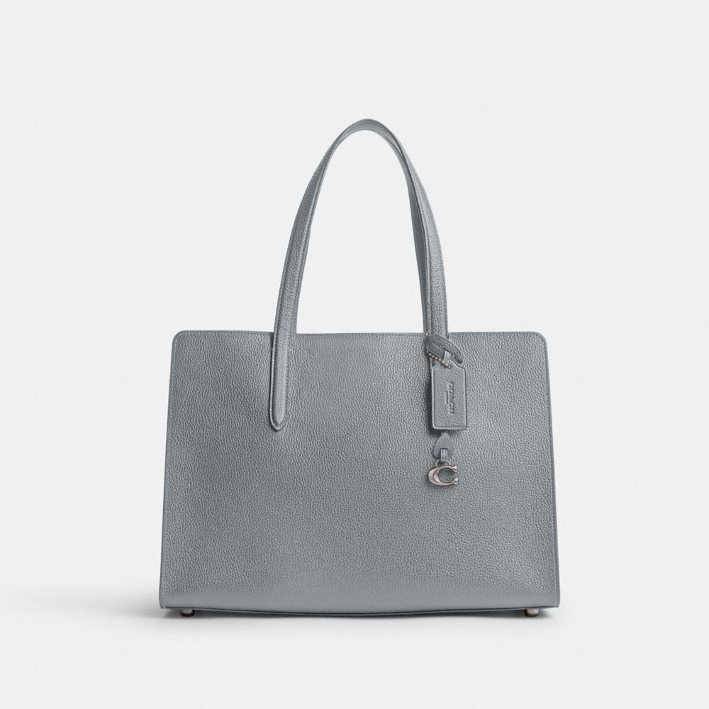 COACH®,CARTER CARRYALL BAG,Refined Pebble Leather,Large,Silver/Grey Blue,Front View