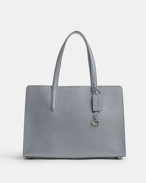 COACH®,CARTER CARRYALL,Polished Pebble Leather,Large,Silver/Grey Blue,Front View