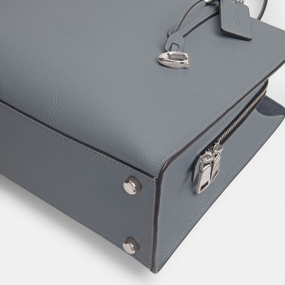 COACH®,Carter Carryall Bag,Leather,Tote,Metal,Logo,Gold Metal,Casual,Work,Gray,Outsole View