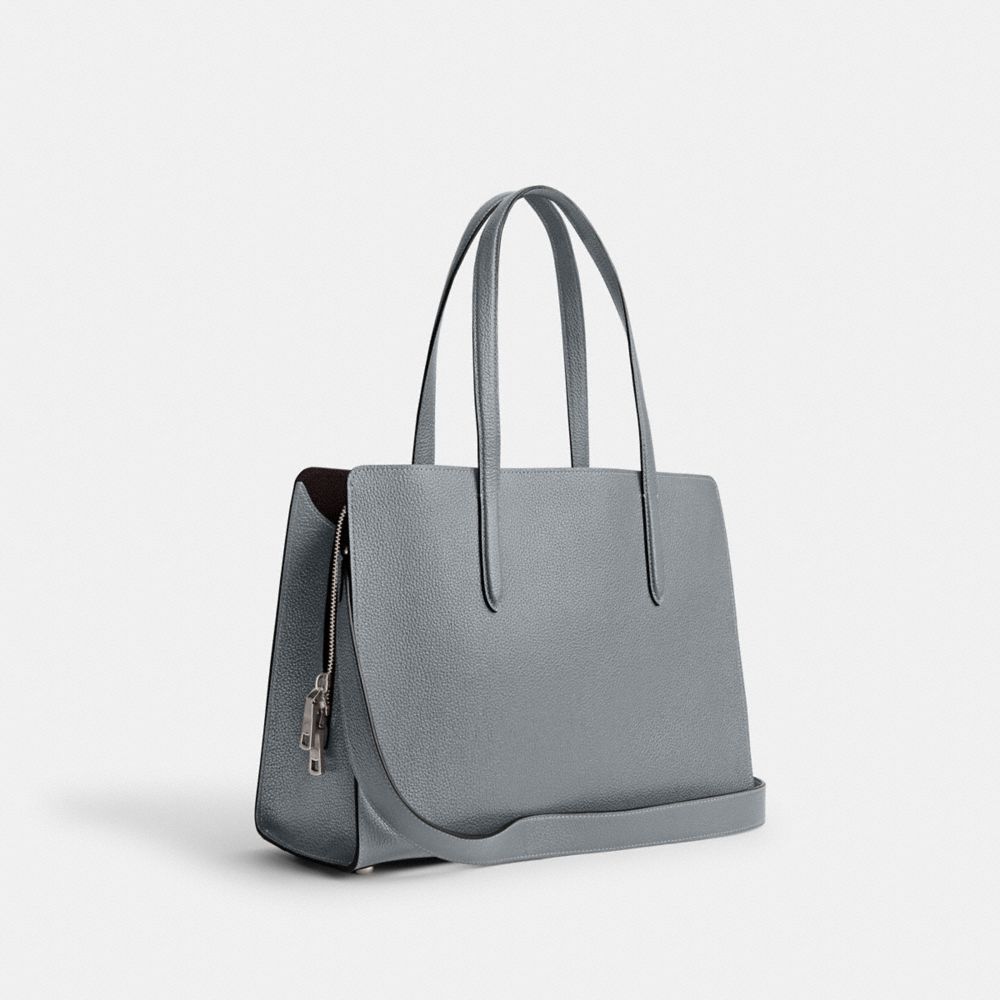 COACH®,CARTER CARRYALL BAG,Refined Pebble Leather,Large,Silver/Grey Blue,Angle View