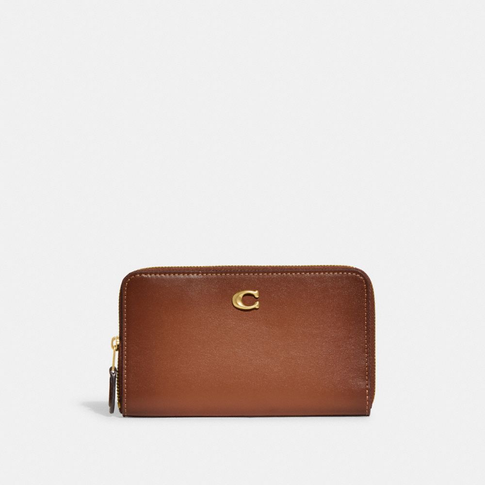 COACH®,MEDIUM ZIP AROUND WALLET,Refined Calf Leather,Mini,Brass/1941 Saddle,Front View