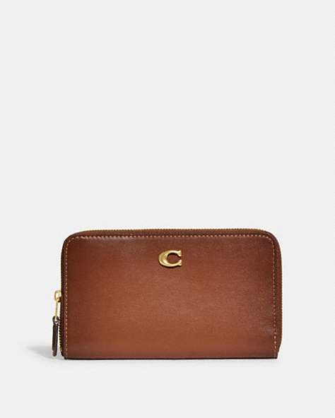 COACH®,MEDIUM ZIP AROUND WALLET,Refined Calf Leather,Mini,Brass/1941 Saddle,Front View