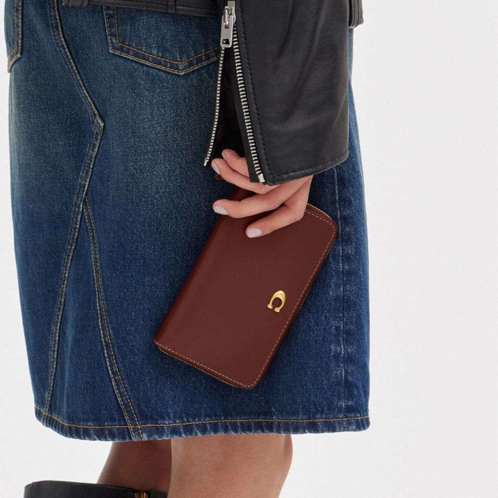 COACH®,Medium Zip Around Wallet,Calfskin Leather,Continental,Bi Fold,Logo,Metal,Casual,,Detail View