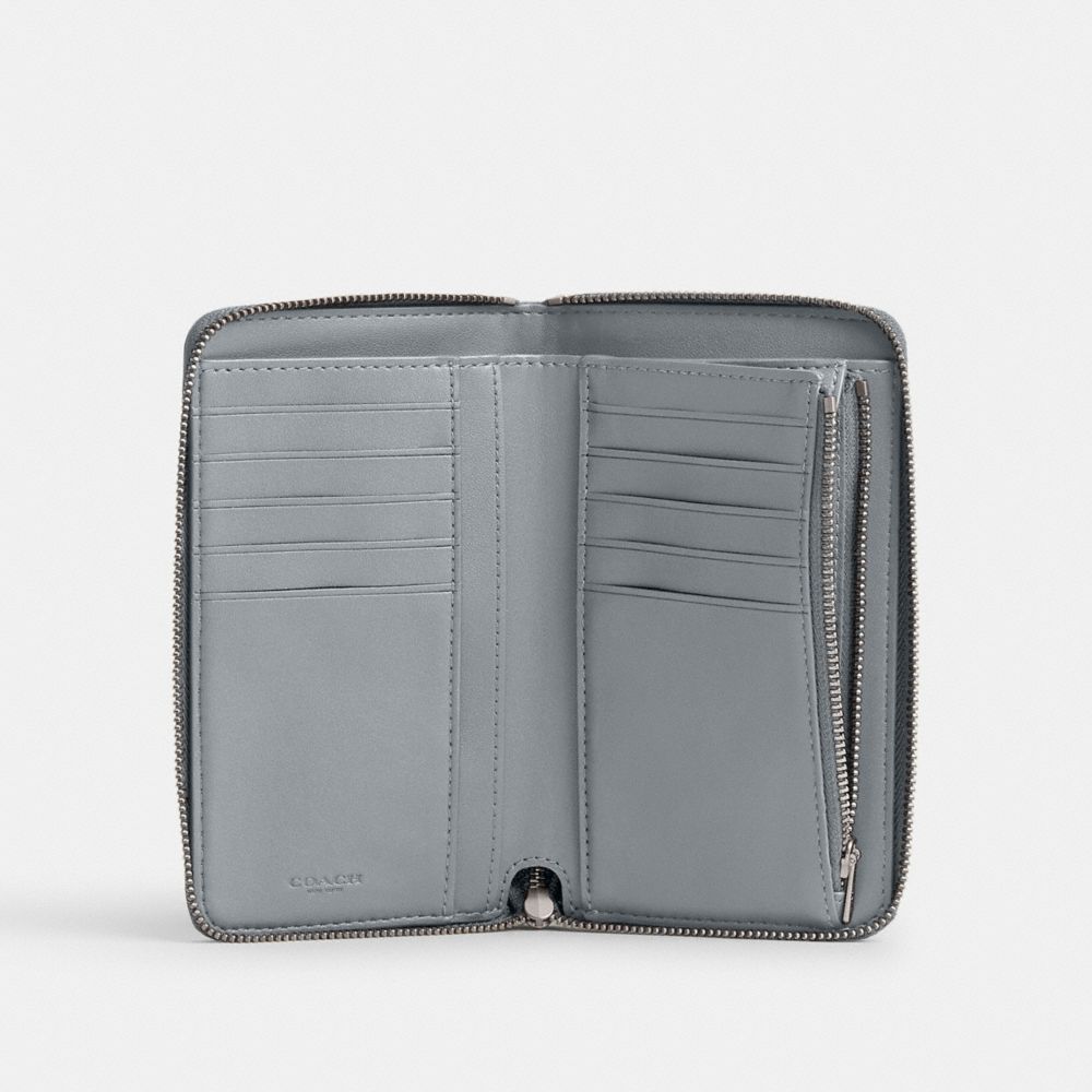COACH®,MEDIUM ZIP AROUND WALLET,Refined Calf Leather,Mini,Silver/Grey Blue,Inside View,Top View