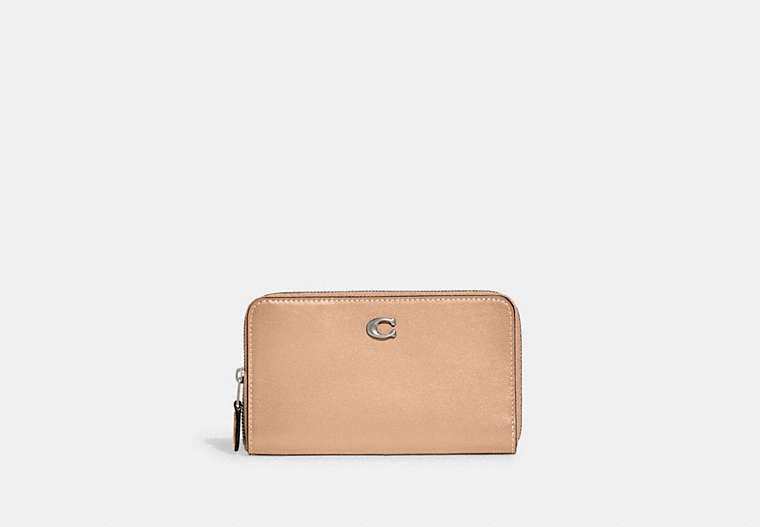 COACH®,MEDIUM ZIP AROUND WALLET,Refined Calf Leather,Small,Silver/Buff,Front View