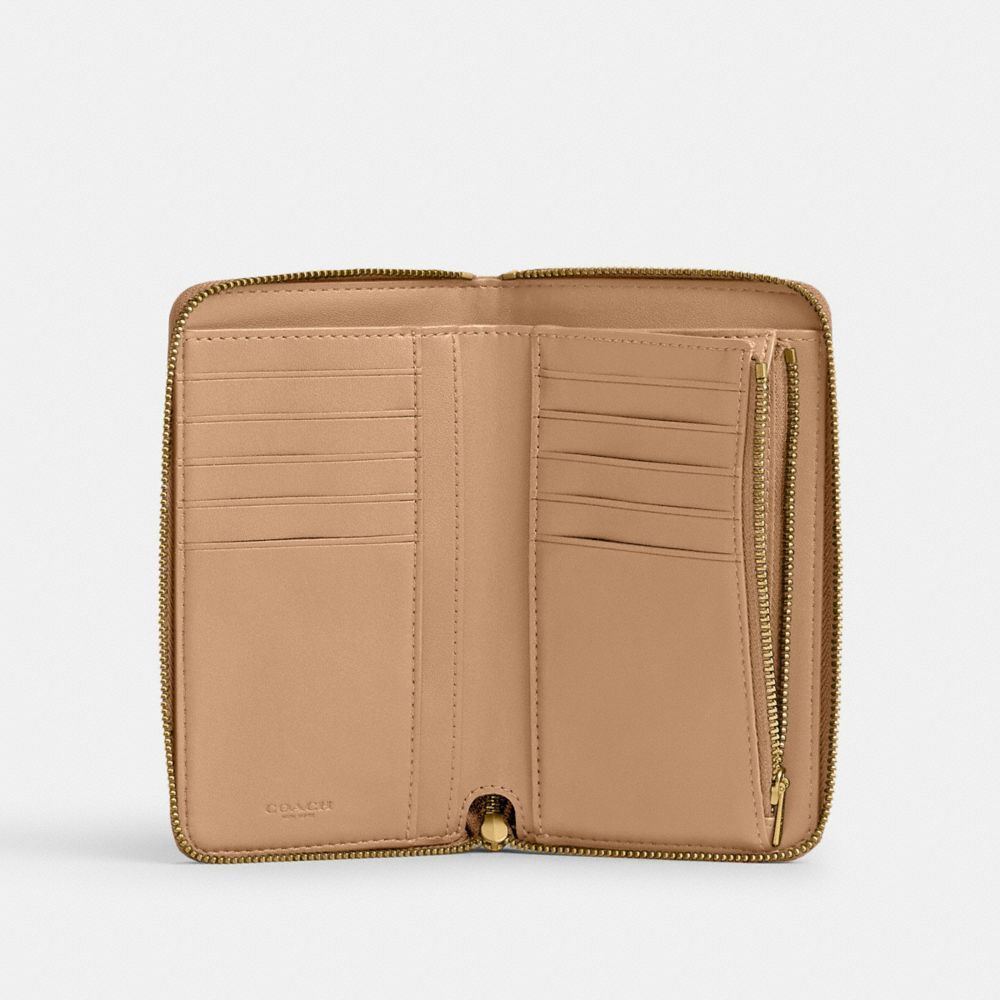 COACH®,Medium Zip Around Wallet,Calfskin Leather,Continental,Bi Fold,Logo,Metal,Casual,Beige,Inside View,Top View
