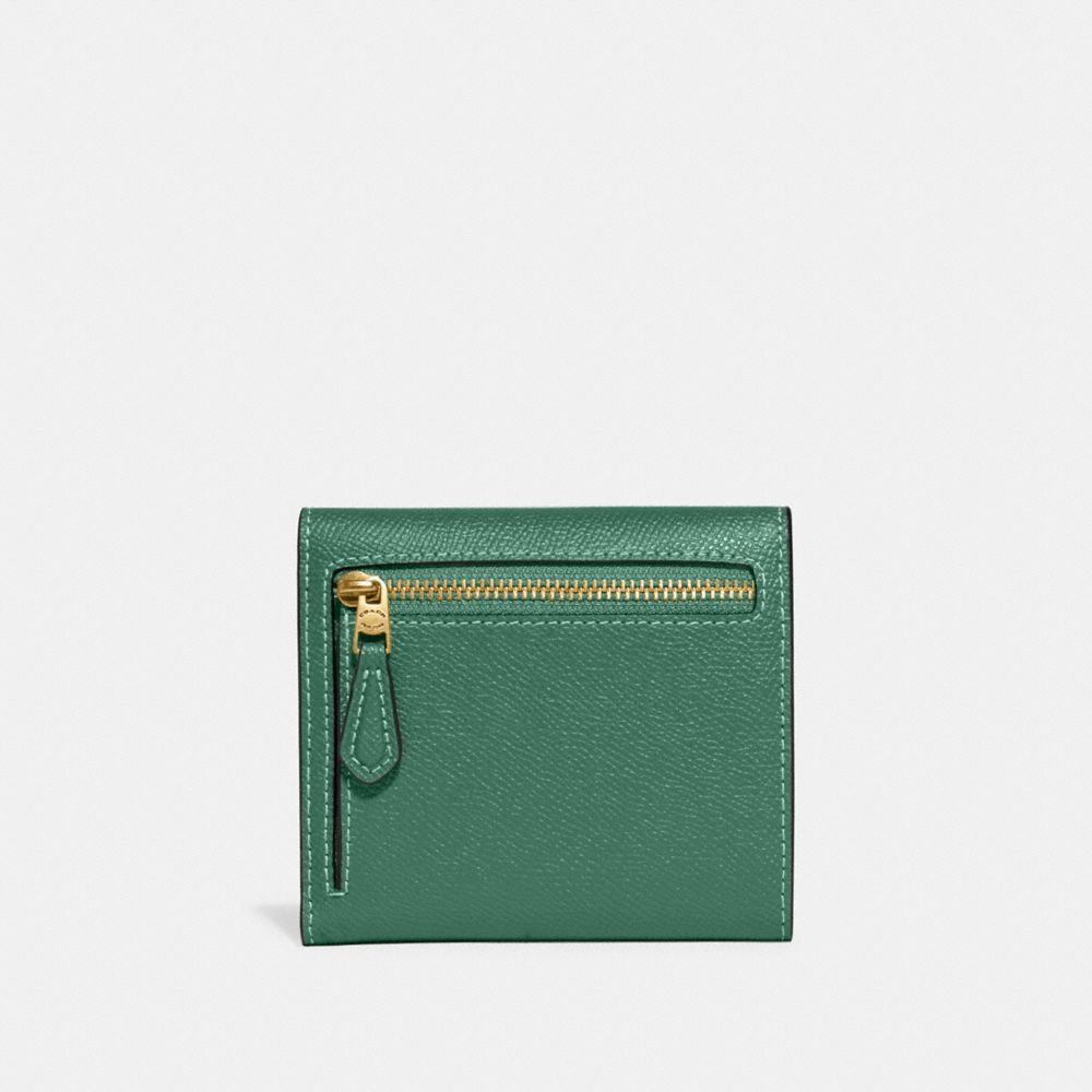 COACH®,WYN SMALL WALLET,Laiton/Vert vif,Back View