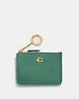 COACH®,MINI SKINNY ID CASE,Crossgrain Leather,Brass/Bright Green,Front View