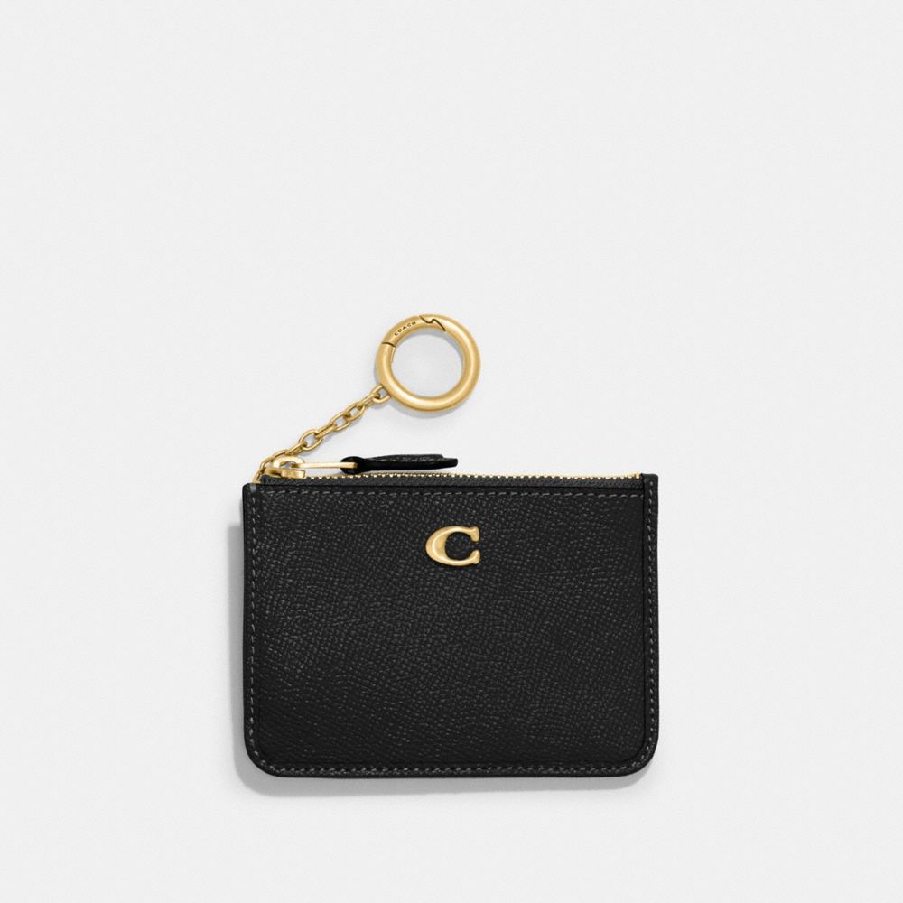 COACH®,ÉTUI POUR PIÈCE D’IDENTITÉ MINI SKINNY,Cuir Cross-grain,Laiton/Noir,Front View