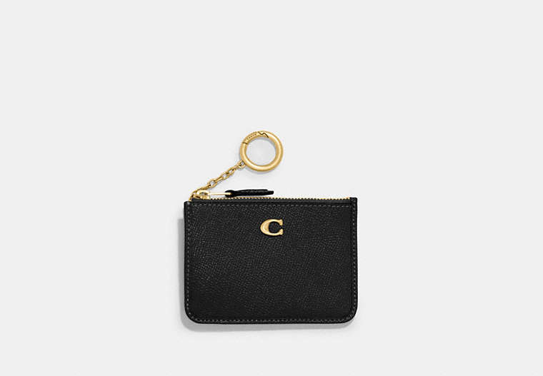 COACH®,MINI SKINNY ID CASE,Crossgrain Leather,Brass/Black,Front View image number 0