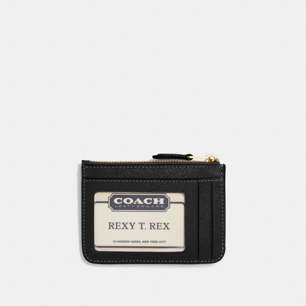 COACH®,MINI SKINNY ID CASE,Crossgrain Leather,Brass/Black,Back View