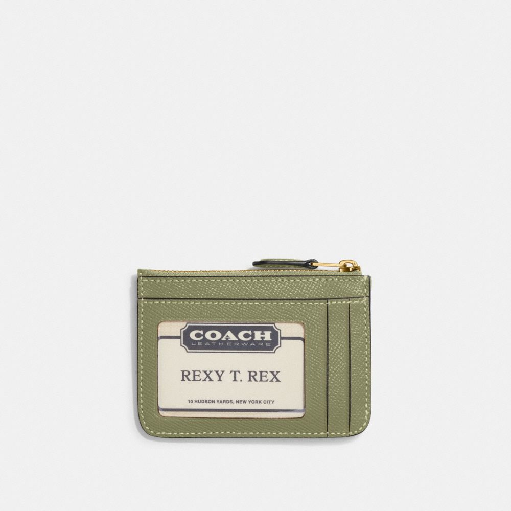 COACH®,Mini Skinny Id Case,Leather,Card Case,Coin,Logo,Metal,Scratch Resistant,Key Ring,Casual,Olive,Back View