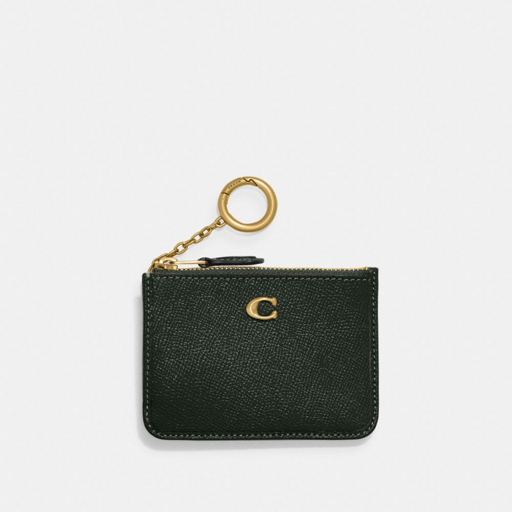 COACH®,MINI SKINNY ID CASE,Crossgrain Leather,Brass/Amazon Green,Front View