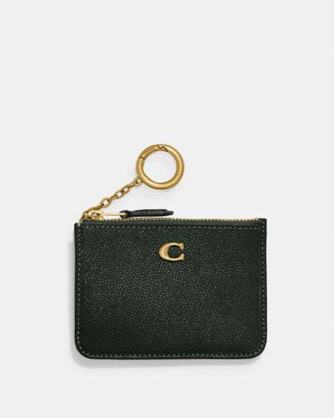 COACH®,MINI SKINNY ID CASE,Crossgrain Leather,Mini,Brass/Amazon Green,Front View