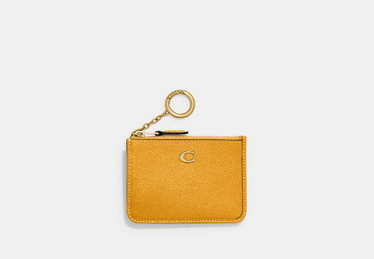 COACH®,MINI SKINNY ID CASE,Crossgrain Leather,Brass/Buttercup,Front View