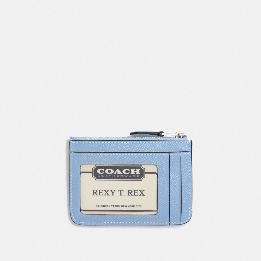 COACH®,Mini Skinny Id Case,Leather,Coin,Card Case,Metal,Logo,Key Ring,Scratch Resistant,Casual,Blue,Back View