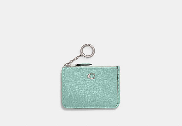 COACH®,MINI SKINNY ID CASE,Crossgrain Leather,Silver/Faded Blue,Front View