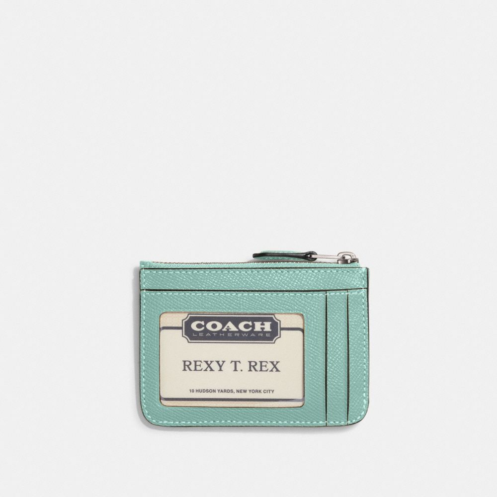 COACH®,ÉTUI POUR PIÈCE D’IDENTITÉ MINI SKINNY,Cuir Cross-grain,Argent/Bleu délavé,Back View
