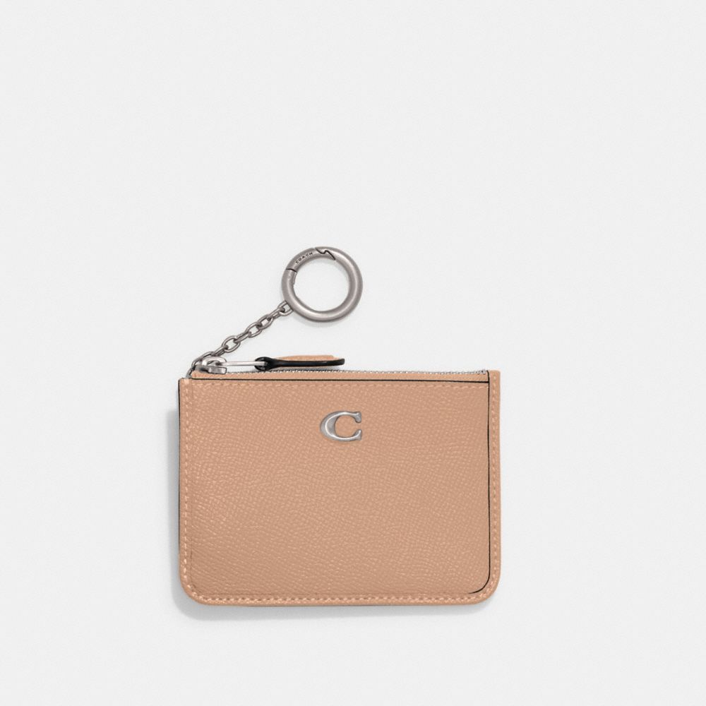 COACH®,ÉTUI POUR PIÈCE D’IDENTITÉ MINI SKINNY,Cuir Cross-grain,Argent/Chamois,Front View