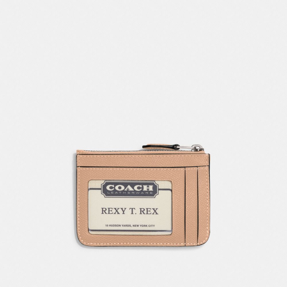 COACH®,Mini Skinny Id Case,Leather,Coin,Card Case,Metal,Logo,Key Ring,Scratch Resistant,Casual,Beige,Back View