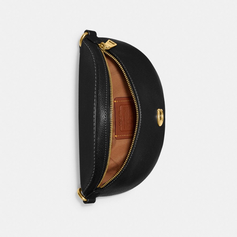 COACH®,BETHANY BELT BAG,Refined Pebble Leather,Mini,Brass/Black,Inside View,Top View