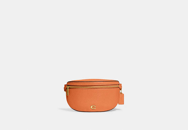 COACH®,BETHANY BELT BAG,Polished Pebble Leather,Mini,Brass/Faded Orange,Front View