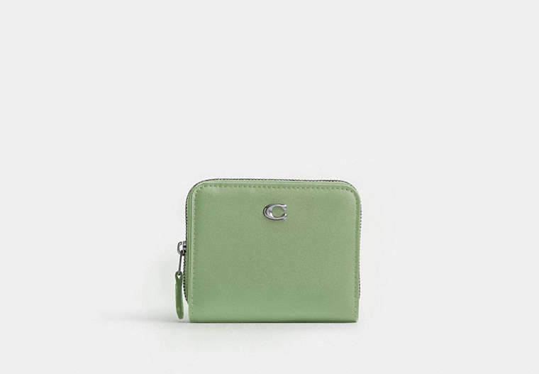 COACH®,BILLFOLD WALLET,Refined Calf Leather,Mini,Silver/Pale Pistachio,Front View