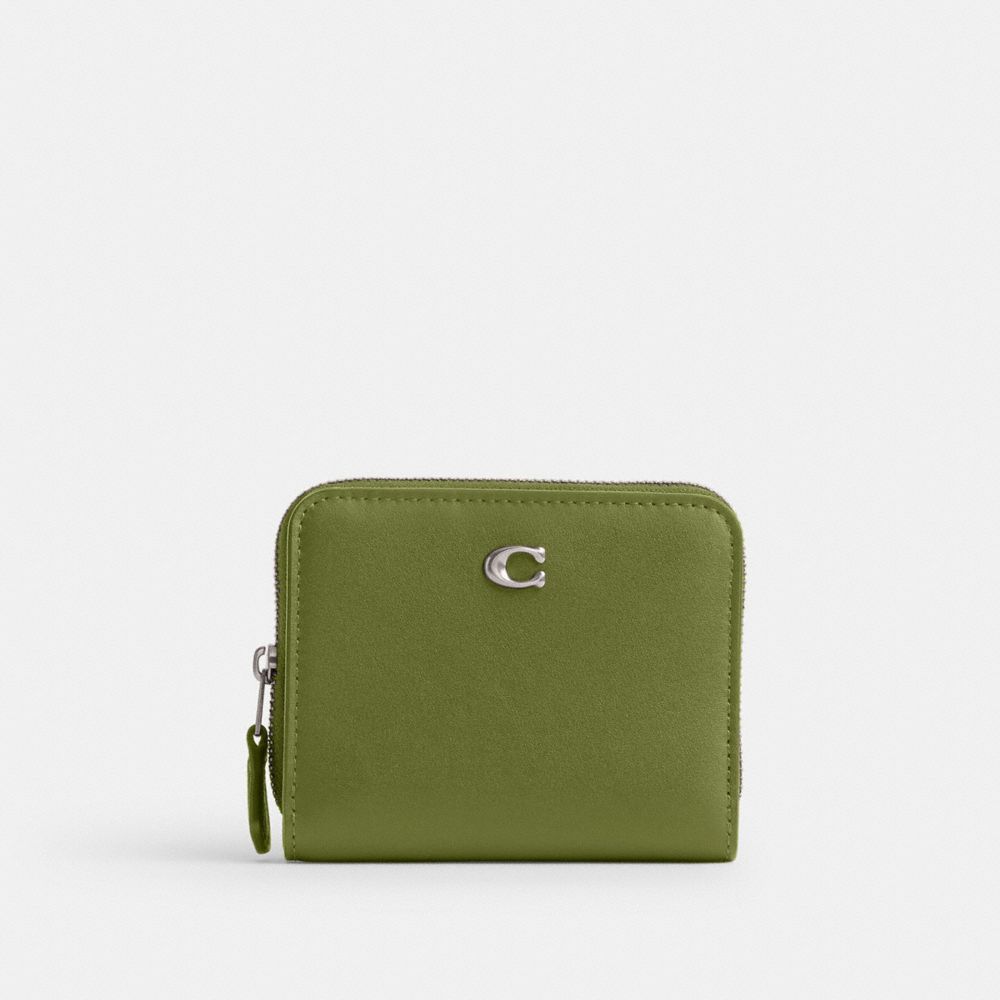 COACH®,BILLFOLD WALLET,Refined Calf Leather,Mini,Lh/Dark Lime,Front View