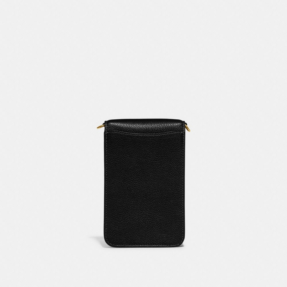 COACH®,Phone Crossbody Bag,Leather,Mobile Bag,Logo,Compact,Silver Metal,Casual,Black,Back View
