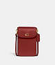 COACH®,PHONE CROSSBODY,Pebble Leather,Mini,Brass/Enamel Red,Front View