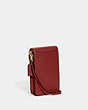 COACH®,PHONE CROSSBODY,Pebble Leather,Mini,Brass/Enamel Red,Angle View
