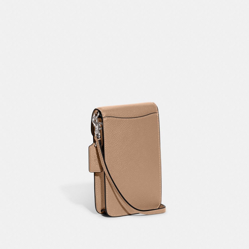 COACH®,Phone Crossbody Bag,Leather,Mobile Bag,Logo,Compact,Silver Metal,Casual,,Angle View
