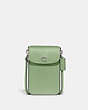 COACH®,PHONE CROSSBODY BAG,Refined Pebble Leather,Mini,Silver/Pale Pistachio,Front View