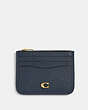 COACH®,ZIP CARD CASE,Crossgrain Leather,Brass/Denim,Front View