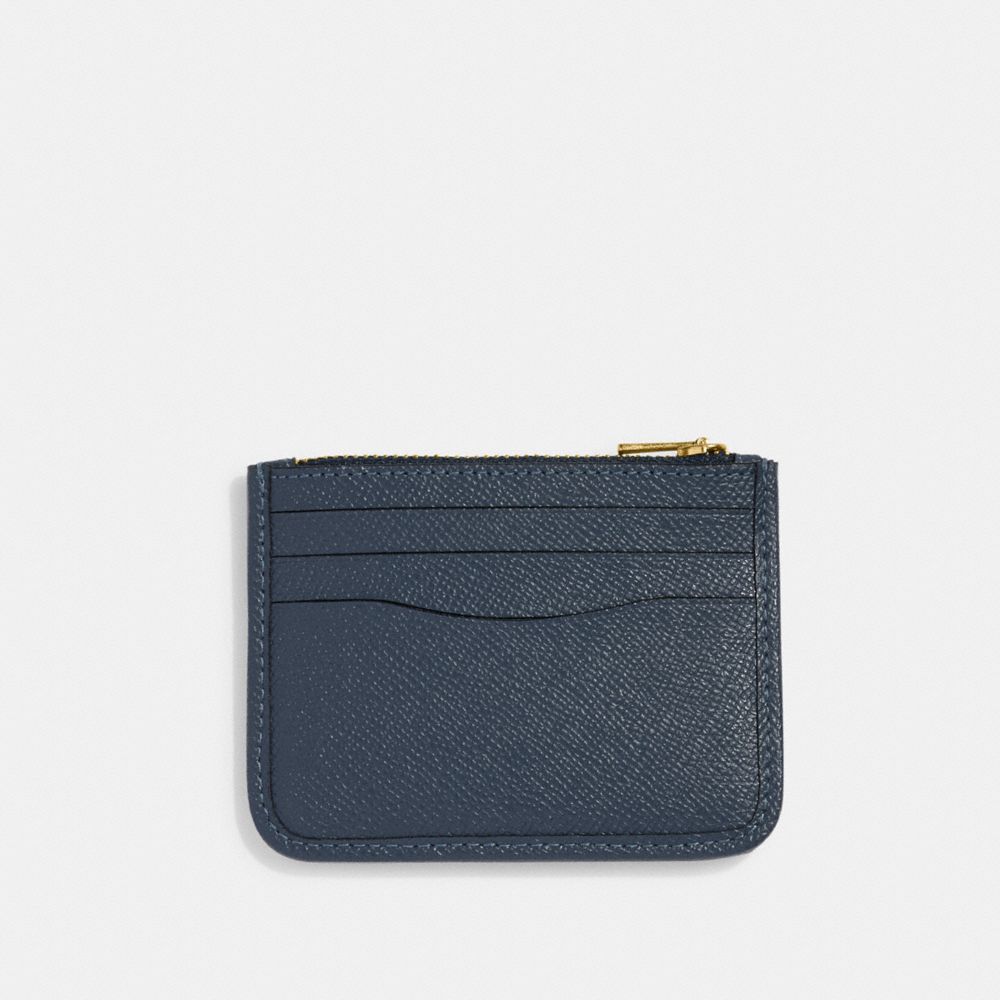 COACH®,PORTE-CARTES À FERMETURE ÉCLAIR,Cuir à grain croisé,Laiton/Denim,Back View