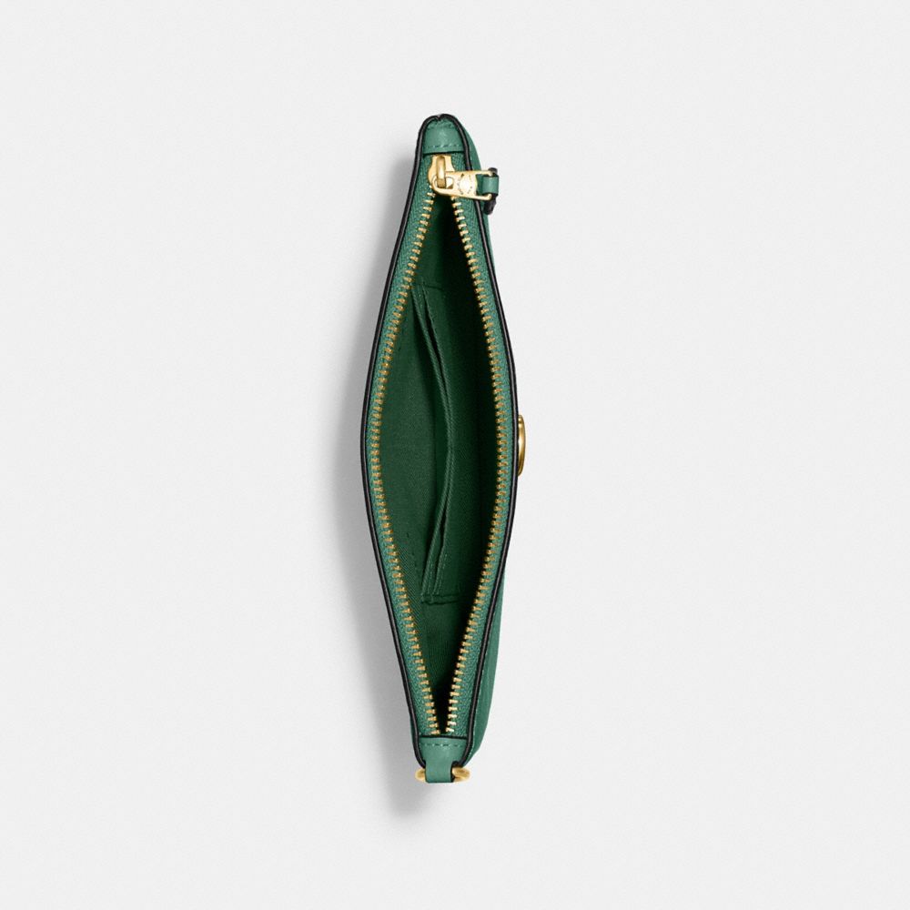 COACH®,PETIT WRISTLET ESSENTIEL,Cuir galet poli,Laiton/Vert vif,Inside View,Top View