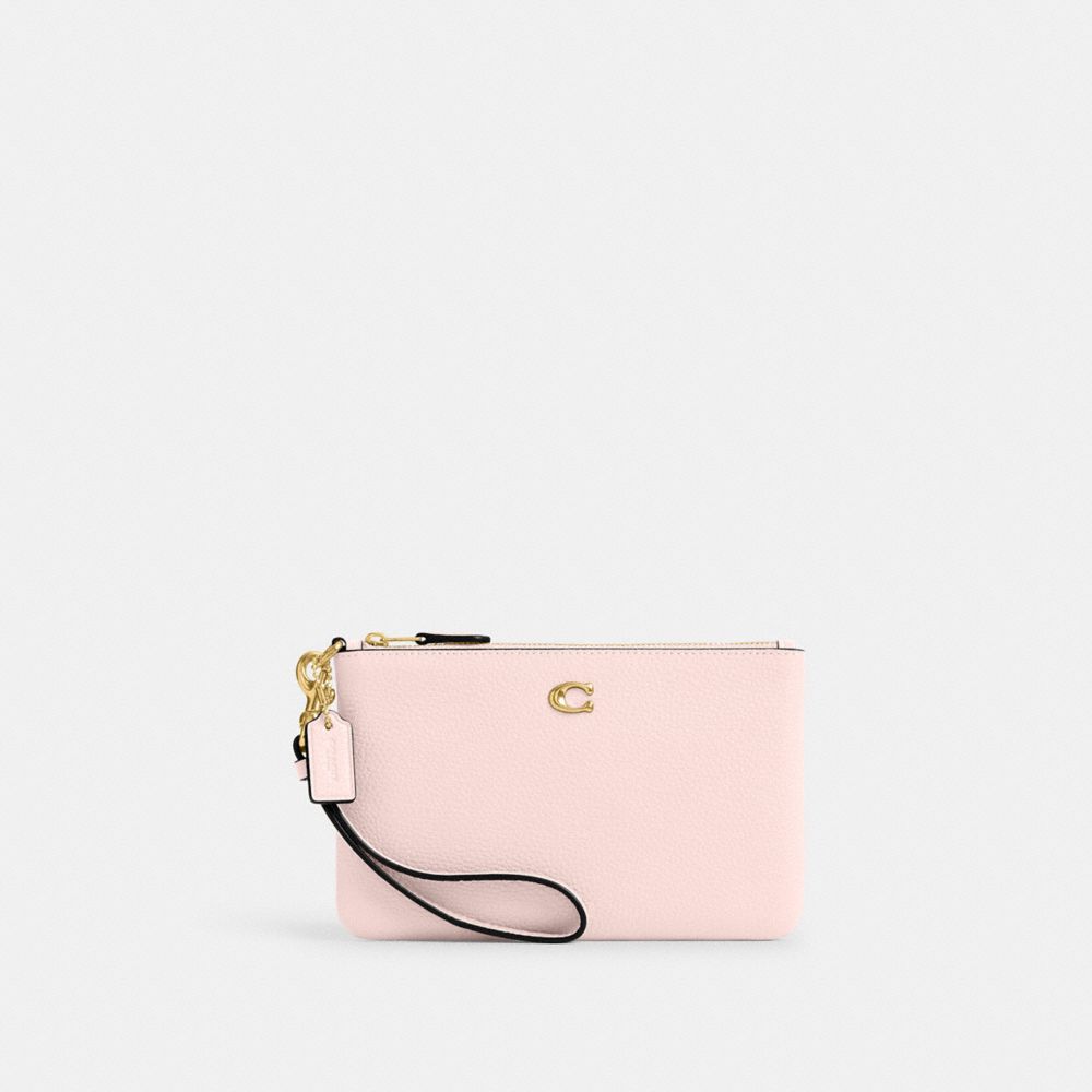 COACH®,PETIT WRISTLET ESSENTIEL,Cuir galet poli,Laiton/Rose fard,Front View