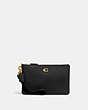 COACH®,SMALL WRISTLET,Polished Pebble Leather,Brass/Black,Front View