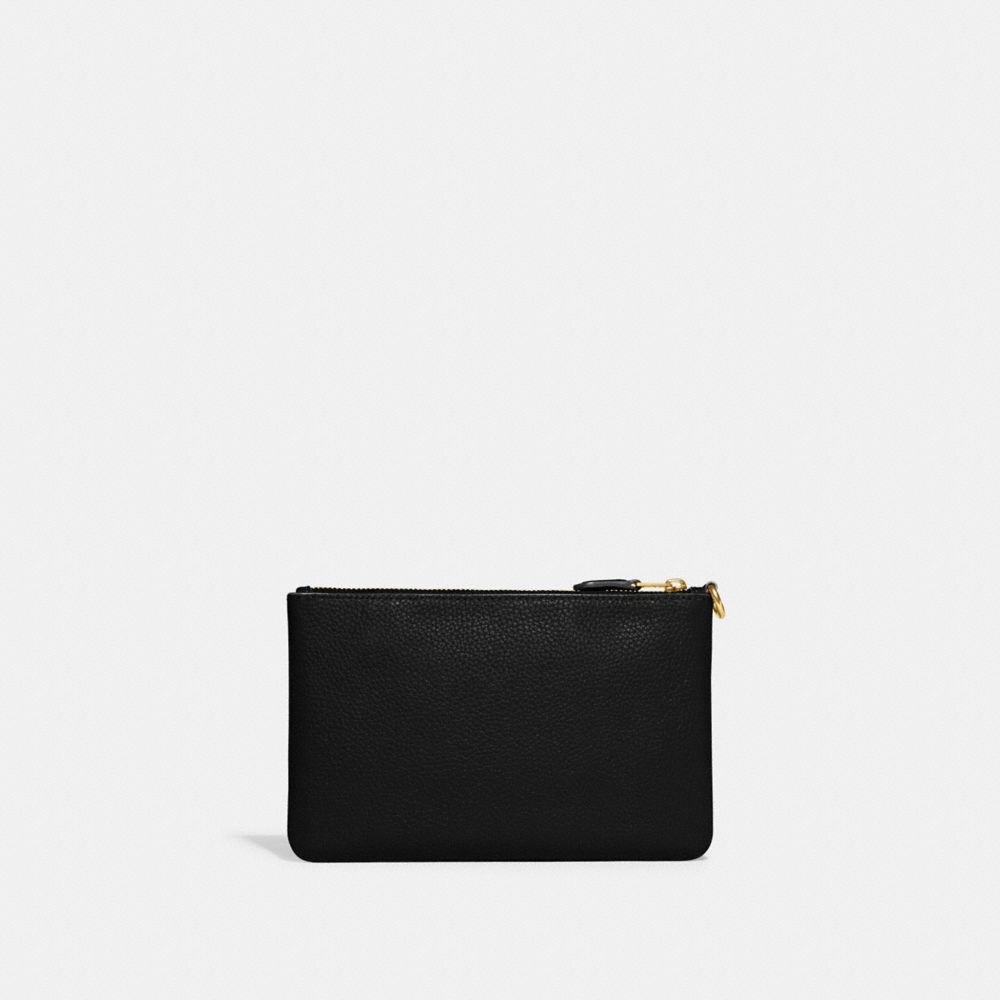 COACH®,SMALL WRISTLET,Polished Pebble Leather,Medium,Brass/Black,Back View